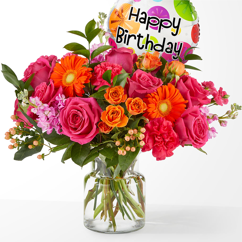 Fiesta Bouquet with Birthday Balloon – HOORAY'S FROM HOLLYWOOD, Hollywood FL