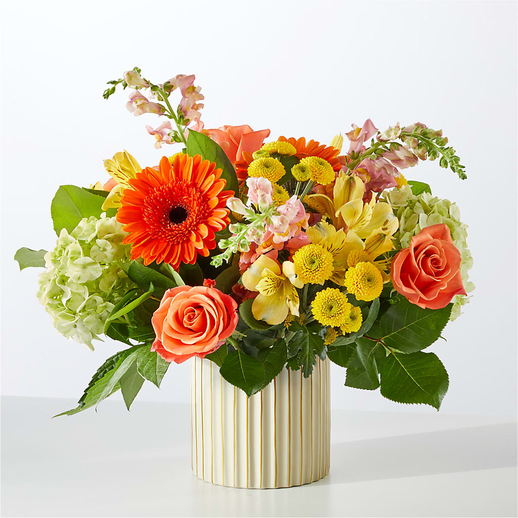 Autumn Sunshine Bouquet with Ivory Vase – HOORAY'S FROM HOLLYWOOD, Hollywood FL